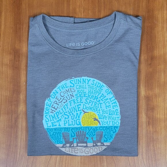Life Is Good Grey Crew Neck Short Sleeve Cool Tee Here Comes the Sun - S - Picture 3 of 8